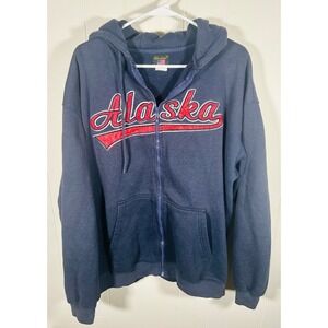 Cheneral Alaska Souvenir Full Zip Hoodie Navy Blue Red Applique Mens 2XL